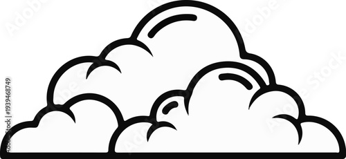 Stylized, hand-drawn black and white illustration of cumulus clouds