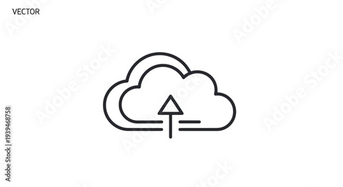 Minimalist cloud icon with upload symbol vector isolated on white background