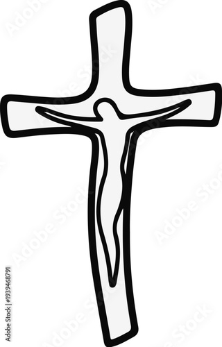 Stylized line art of a crucifix with Jesus