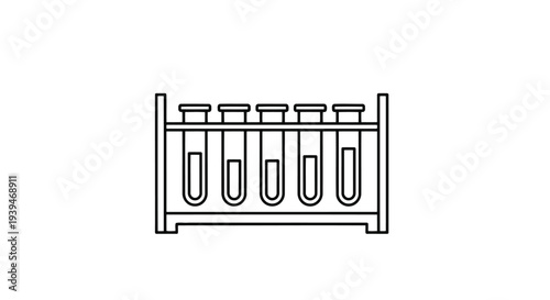 Flat design laboratory test tube rack with five tubes isolated on white background