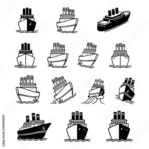 Global Maritime Vessels and Ocean Cargo Ships Silhouette Collection