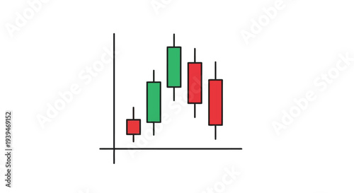 Candlestick chart with green and red bars on , flat vector financial illustration isolated on white background