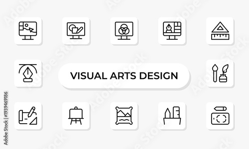 Visual Arts Design Line Icon Pack – Modern Minimalist Outline Vector Icons for Creative Industry, Art Studio and Artistic Digital Projects with Clean Professional Style
