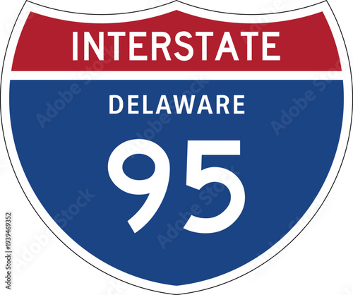 Interstate 95 Delaware I-95 US Interstate Highway Route Shield Badge Vector