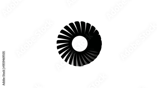 Abstract Black Circular Turbine or Fan Icon on White Background - Modern Radial Blade Design Element