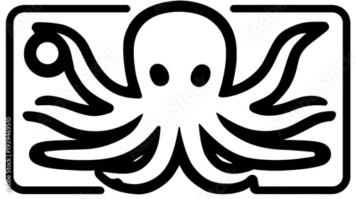 Simple hand-drawn cartoon octopus illustration in black and white line art style, marine animal character on isolated background