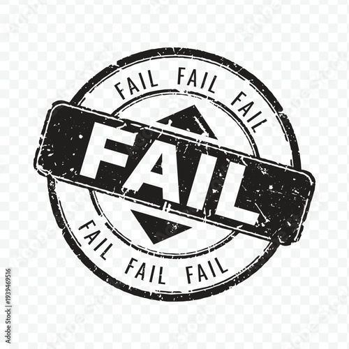 Fail status rubber stamp icon in black grunge style for rejected or error status vector