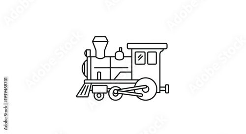Minimalist black line drawing steam train engine icon symbol isolated on white background