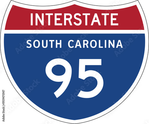 Interstate 95 South Carolina I-95 US Interstate Highway Route Shield Badge Vector
