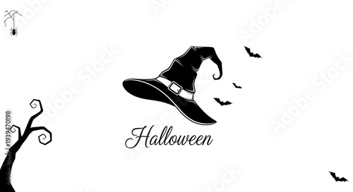 Black Witch Hat with Bats Halloween.