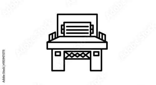 Minimalist flat illustration of a grill on a table isolated on white background