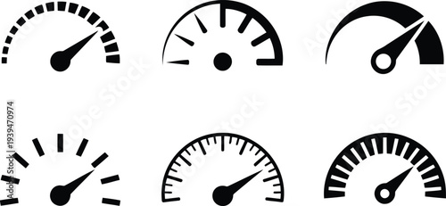 Set of modern speedometer icons in black and white