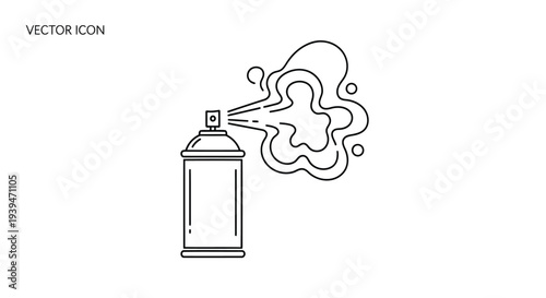 Minimalist black line art spray can icon with abstract spray effect vector symbol isolated on white background