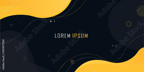 Abstract background with flowing shapes text and sparkling elements