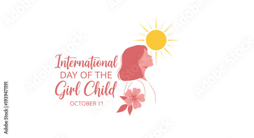 Girl Silhouette with Sun and Flower Illustration.