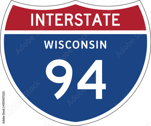 Interstate 94 Wisconsin I-94 US Interstate Highway Route Shield Badge Vector