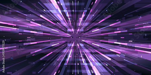Abstract explosion of vibrant purple and white geometric shapes