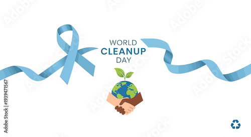 Hands holding earth with ribbon.