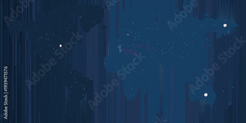 Abstract world map with glowing points in a dark blue palette