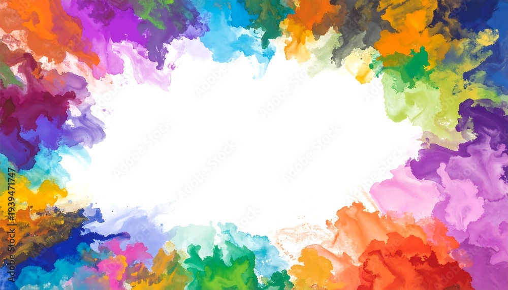 Obraz premium Vivid colorful paint swirls frame the edge of a white backdrop, forming an oval