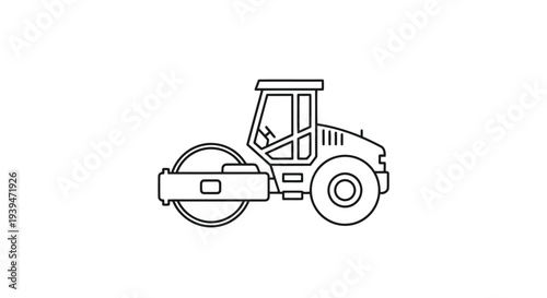 Flat illustration of a road roller construction vehicle in minimalist style isolated on white background