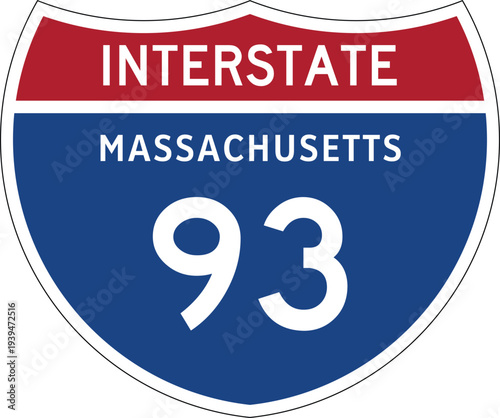Interstate 93 (MA) I-93 US Interstate Highway Route Shield Badge Vector