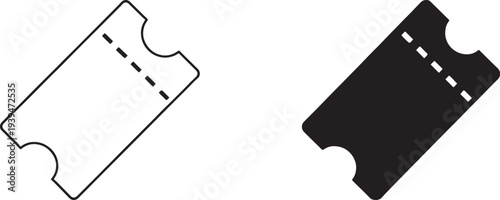 Movie ticket stub or theater admission with perforation simple flat vector black silhouette icon.