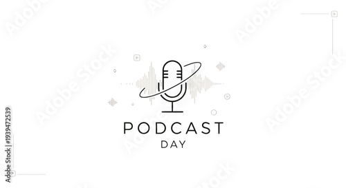 Simple Black and White Podcast Microphone Illustration.