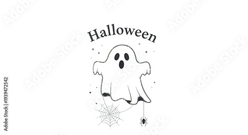 Simple Black and White Ghost Illustration.