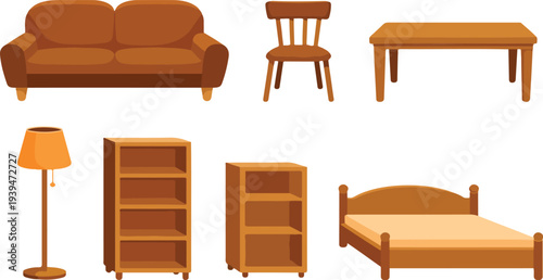 Essential Home Furniture Set with Sofa Bed Chair Table and Storage Shelves for Living Room and Bedroom Interior Design
