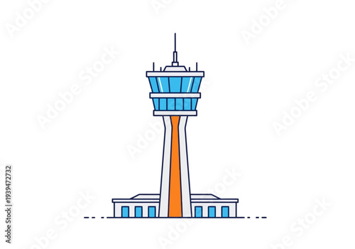 Modern Control Tower Structure for Aviation and Transportation Hubs Featuring Sleek Design and Observation Deck Elements
