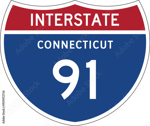 Interstate 91 (CT) I-91 US Interstate Highway Route Shield Badge Vector