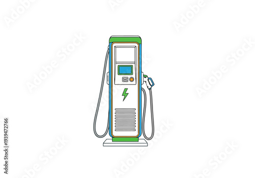 Modern Electric Vehicle Charging Station with Cables and Nozzle on White Background for Future Transport Concepts