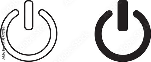 Power on or turn power off button flat vector black silhouette and outline icon for apps UI.