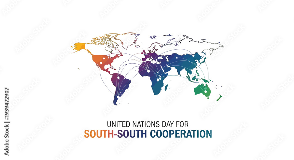 Naklejka premium World Map Highlighting South South Cooperation Regions.