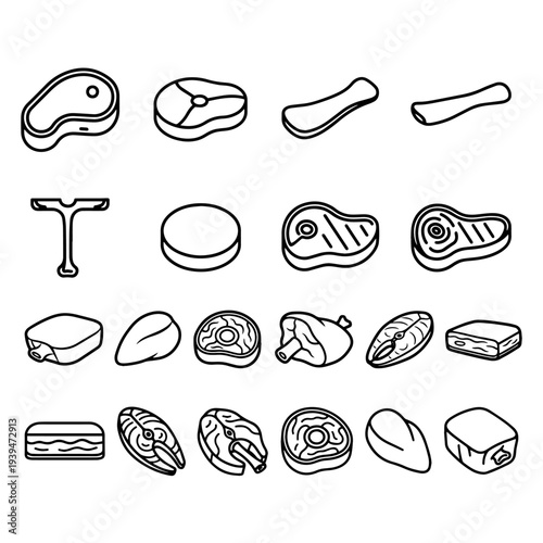 Professional Gastronomy Butcher Cuts and Raw Meat Silhouette Collection