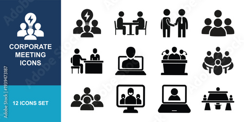 Corporate meeting communication silhouette icon set collection