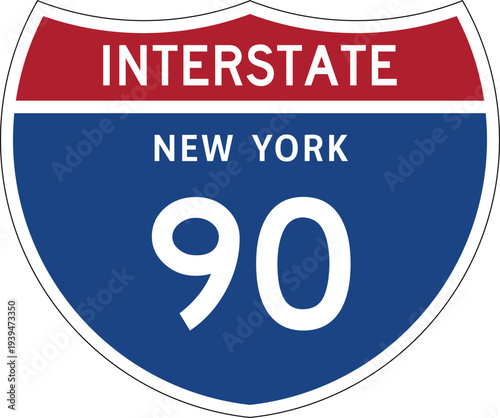Interstate 90 (NY) I-90 US Interstate Highway Route Shield Badge Vector