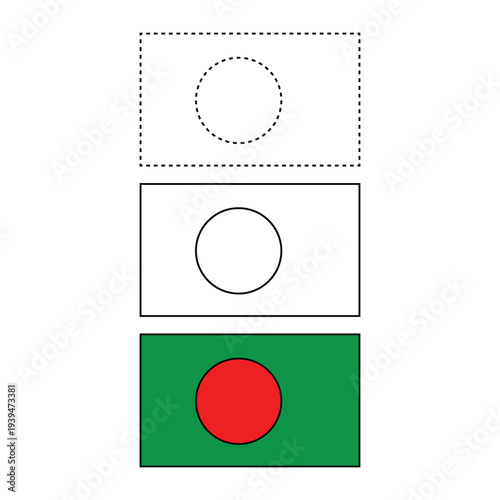 Bangladesh National flag Coloring Page Illustration