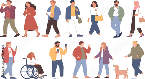 Flat Illustration of Diverse Men and Women Using Smartphones, Calling, Texting, and Taking Photos Modern Lifestyle Concept Isolated on Transparent Background