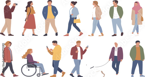 Flat Illustration of Diverse Men and Women Using Smartphones, Calling, Texting, and Taking Photos Modern Lifestyle Concept Isolated on Transparent Background