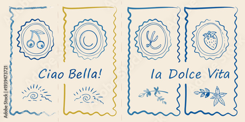 Hand drawn illustrations of fruits and botanical elements with text