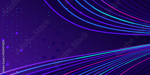 Abstract geometric background with vibrant neon lines and scattered circles