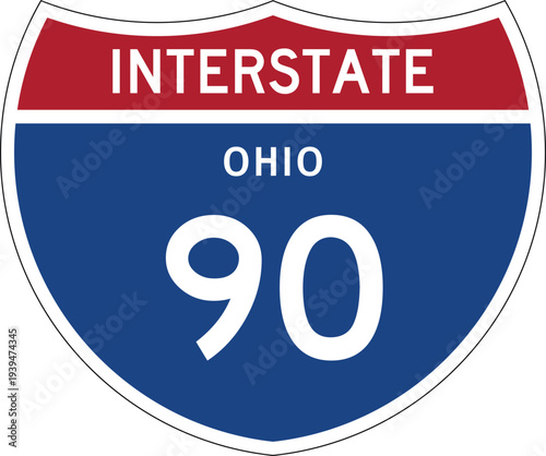 Interstate 90 (OH) I-90 US Interstate Highway Route Shield Badge Vector