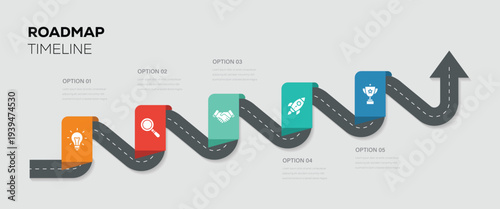 Business road map timeline infographic icons designed for abstract background template. 5 Steps Modern Timeline diagram with road journey concept, presentation vector.