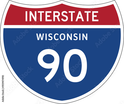 Interstate 90 (WI) I-90 US Interstate Highway Route Shield Badge Vector
