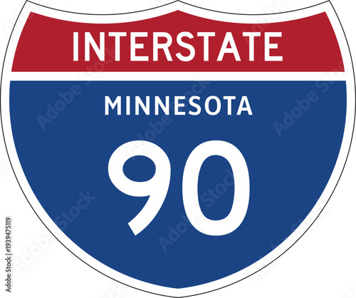 Interstate 90 (MN) I-90 US Interstate Highway Route Shield Badge Vector