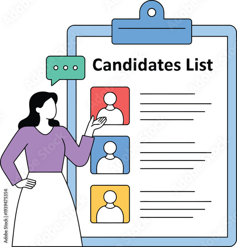 Professional woman reviewing candidates list on clipboard
