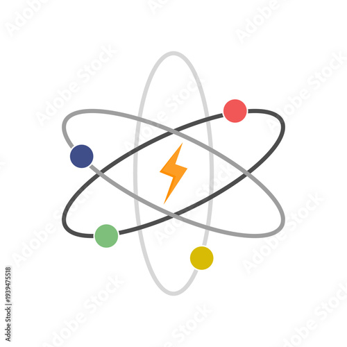 Tableau sur toile Atom symbol with a lightning bolt in the center.