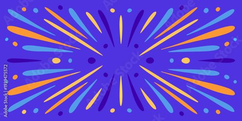 Abstract burst of colorful shapes radiating from a central point